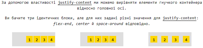 Властивість `justify-content`